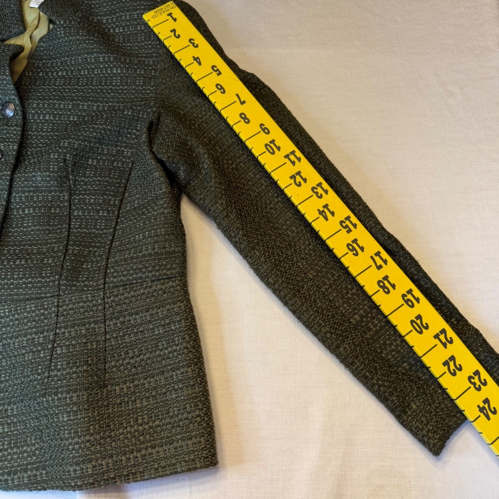 Coldwater Creek Blazer Women 10 Olive Green Tweed Peplum Crest Button Jacket - Picture 13 of 13